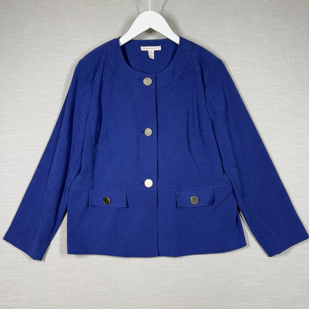 Vintage JM Collection Jacket Womens 12 Petite Blue Classic Work Office Chic